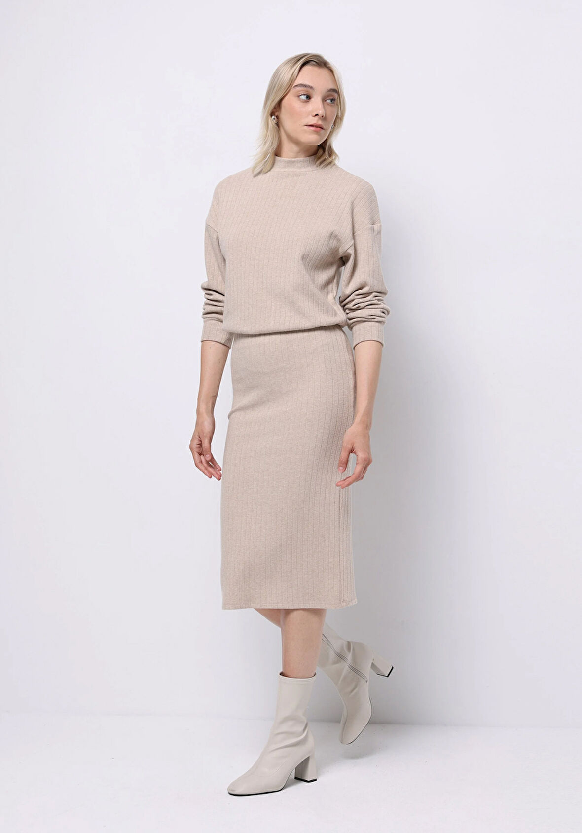 Slim Fit Düz  Kadın Bej Etek