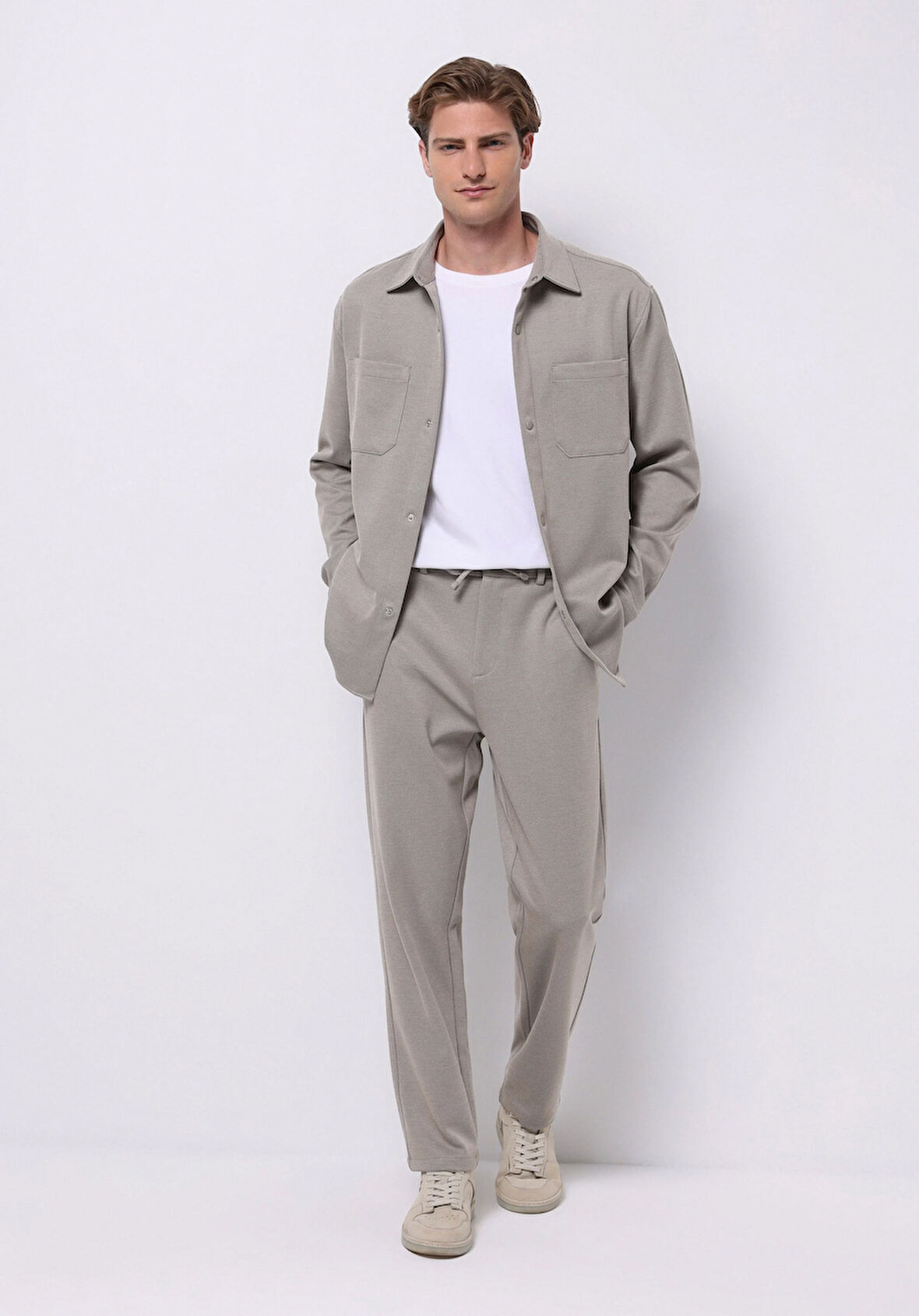 Regular Fit Orta Bel Düz Paça Erkek Bej  Pantolon
