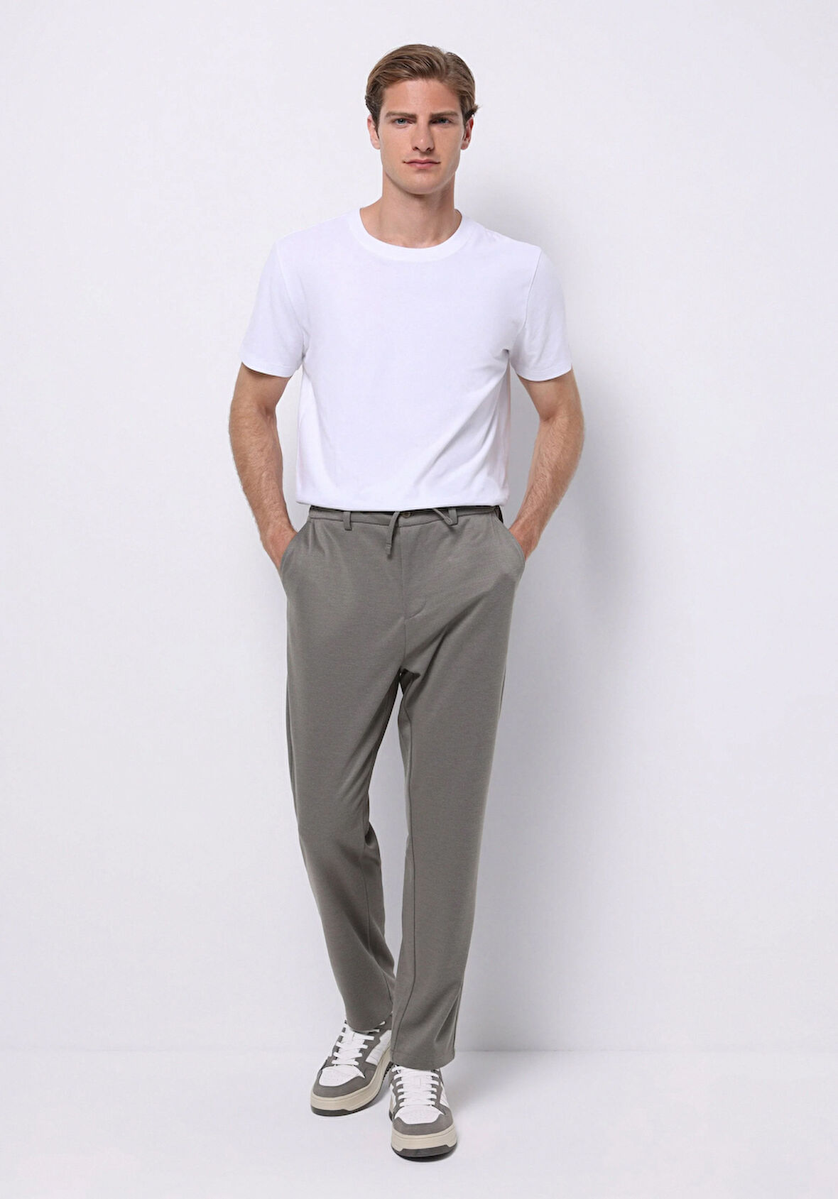 Regular Fit Orta Bel Düz Paça Erkek Yeşil  Pantolon