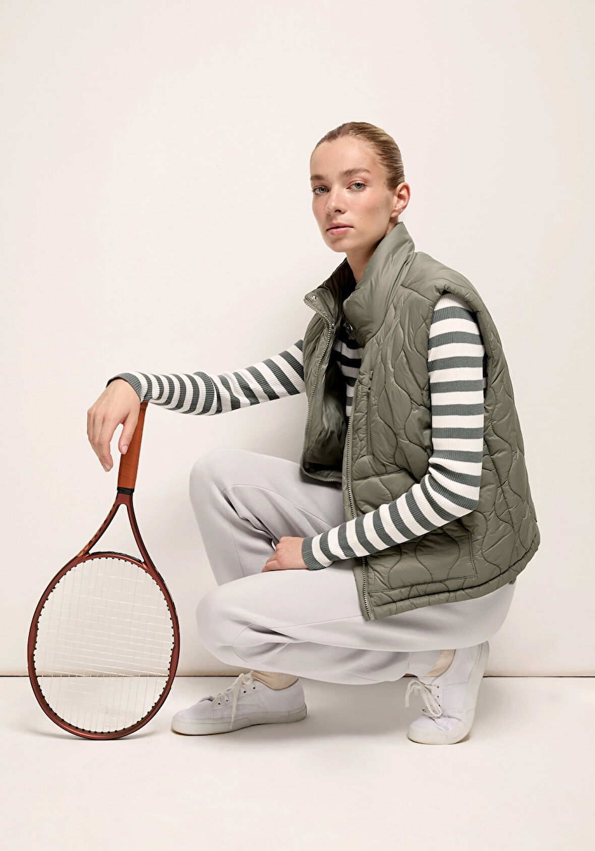 Regular Fit Dik Yaka Fermuarlı Astarlı Çift Yönlü Kadın Yeşil Yelek