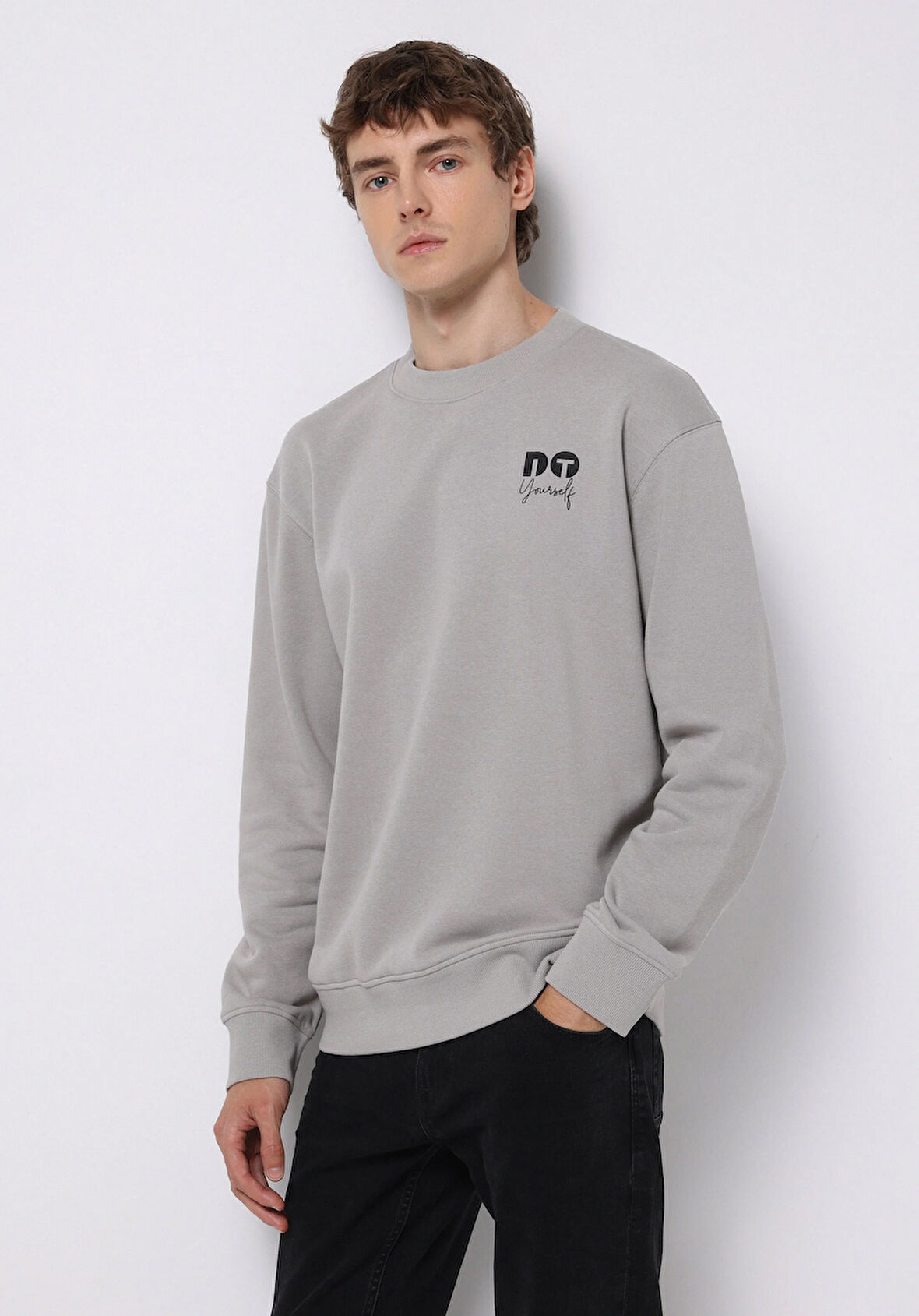 Comfort Fit   Erkek Gri Sweatshirt