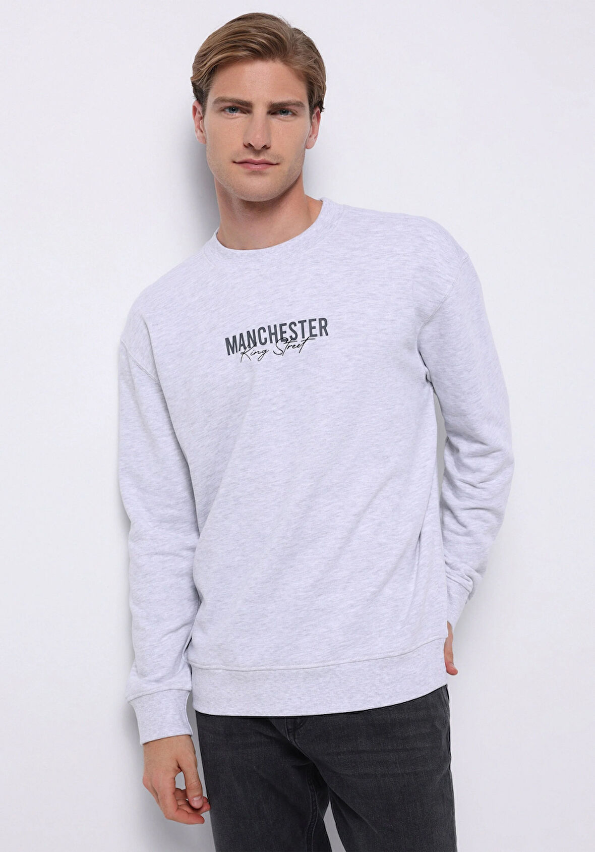 Comfort Fit   Erkek Gri Sweatshirt