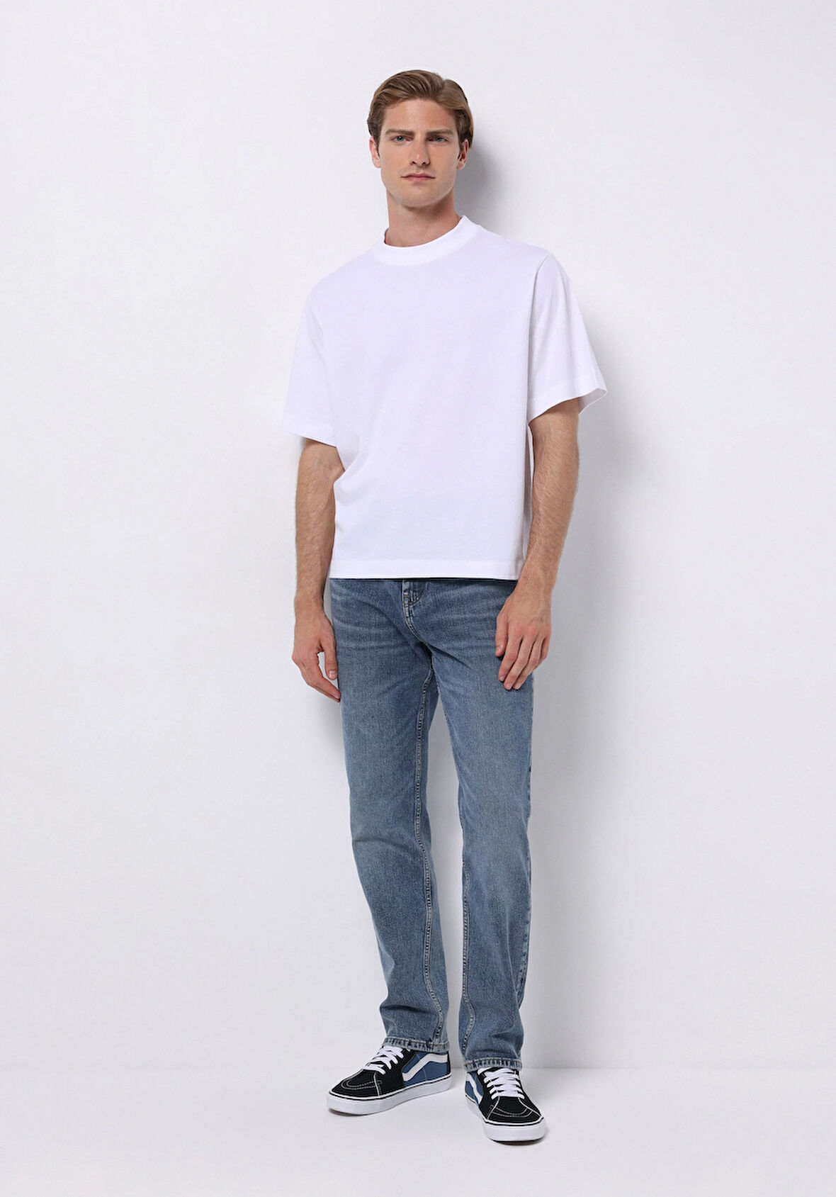 Loose Straight Fit Orta Bel Düz Paça Erkek İndigo Jean Pantolon