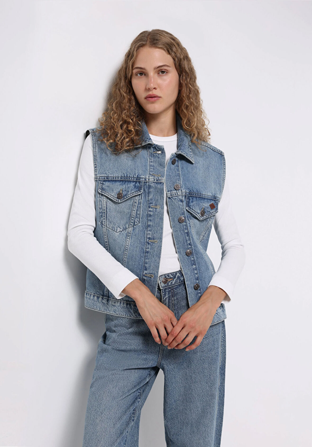 Oversize Fit     Kadın Mavi Yelek