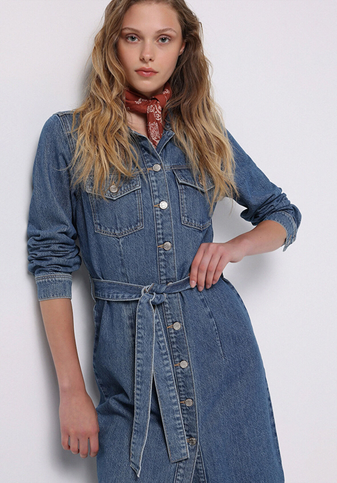 Slim Fit Düz Kadın Mavi Kolsuz Elbise