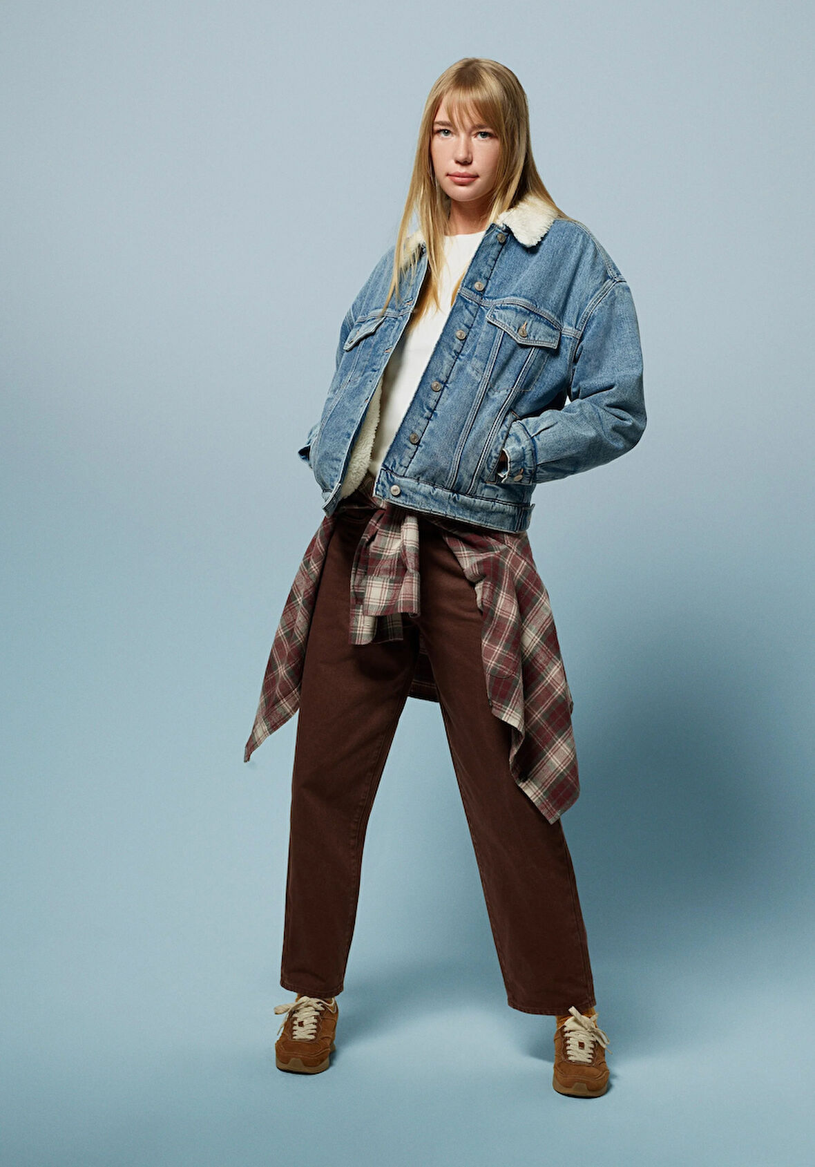 Oversize Fit Düğmeli Astarsız  Kadın Denim Ceket