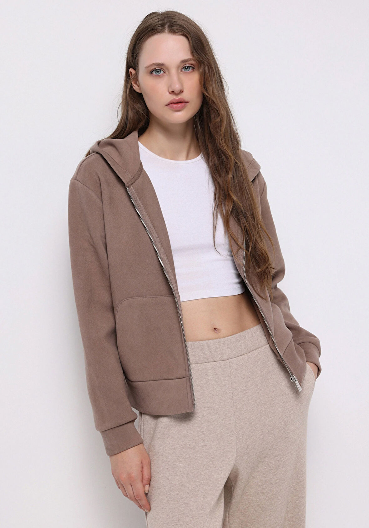 Regular Fit Kapüşonlu Düz Kadın  Sweatshirt