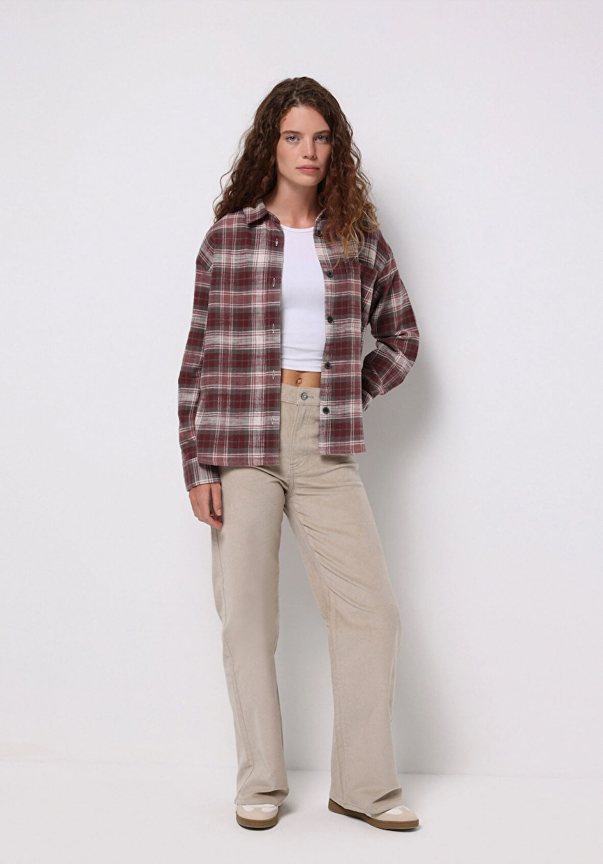 Berry Fit Yüksel Bel Geniş Paça Kadın Bej  Pantolon