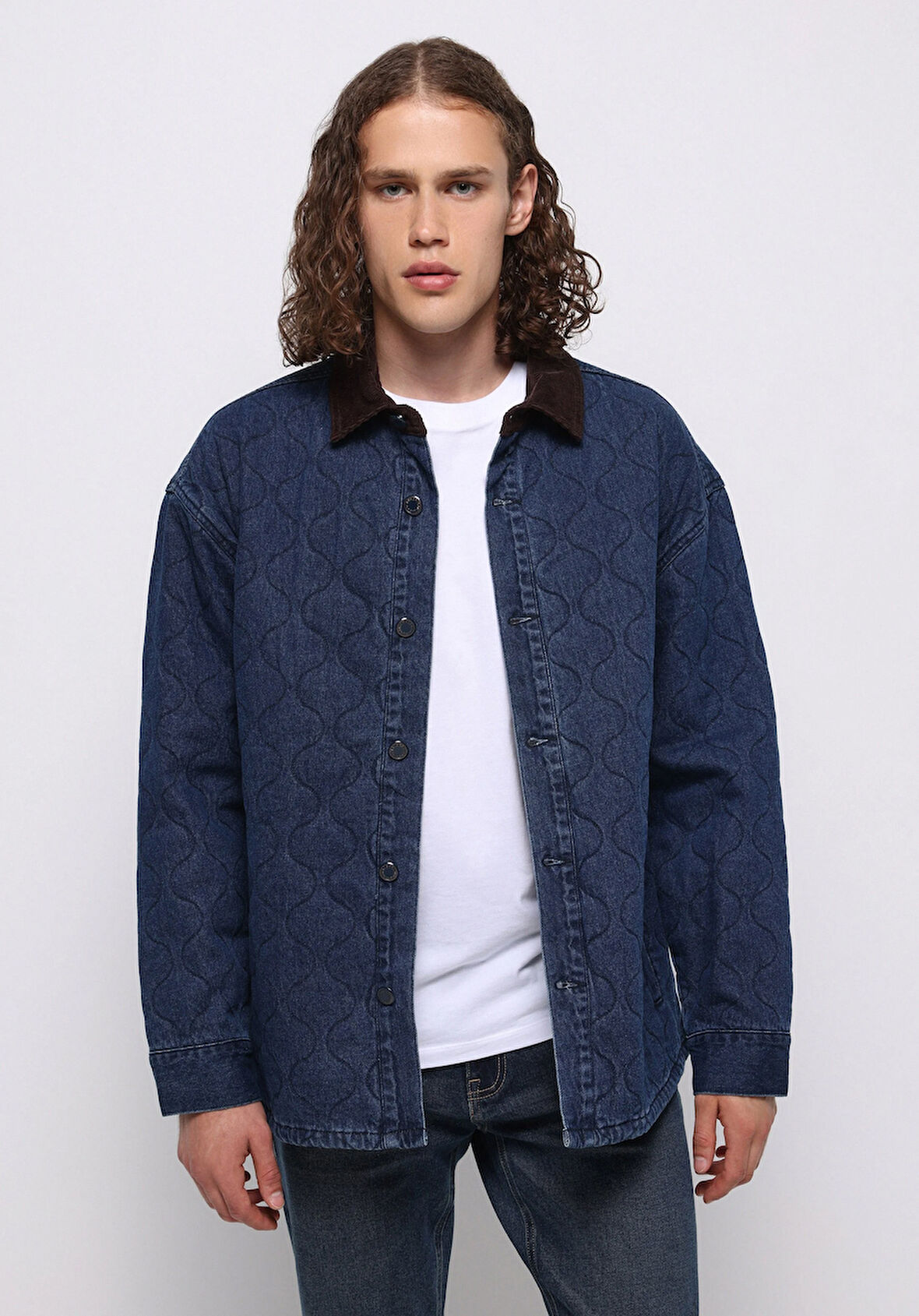 Oversize Fit Fermuarlı Astarsız  Erkek Koyu Mavi Ceket