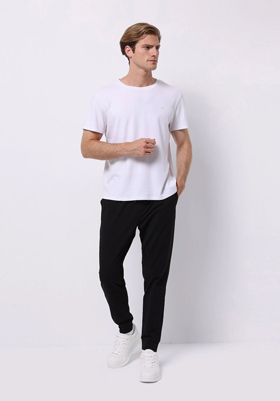 Slim Fit Orta Bel Düz Erkek Siyah Eşofman Altı