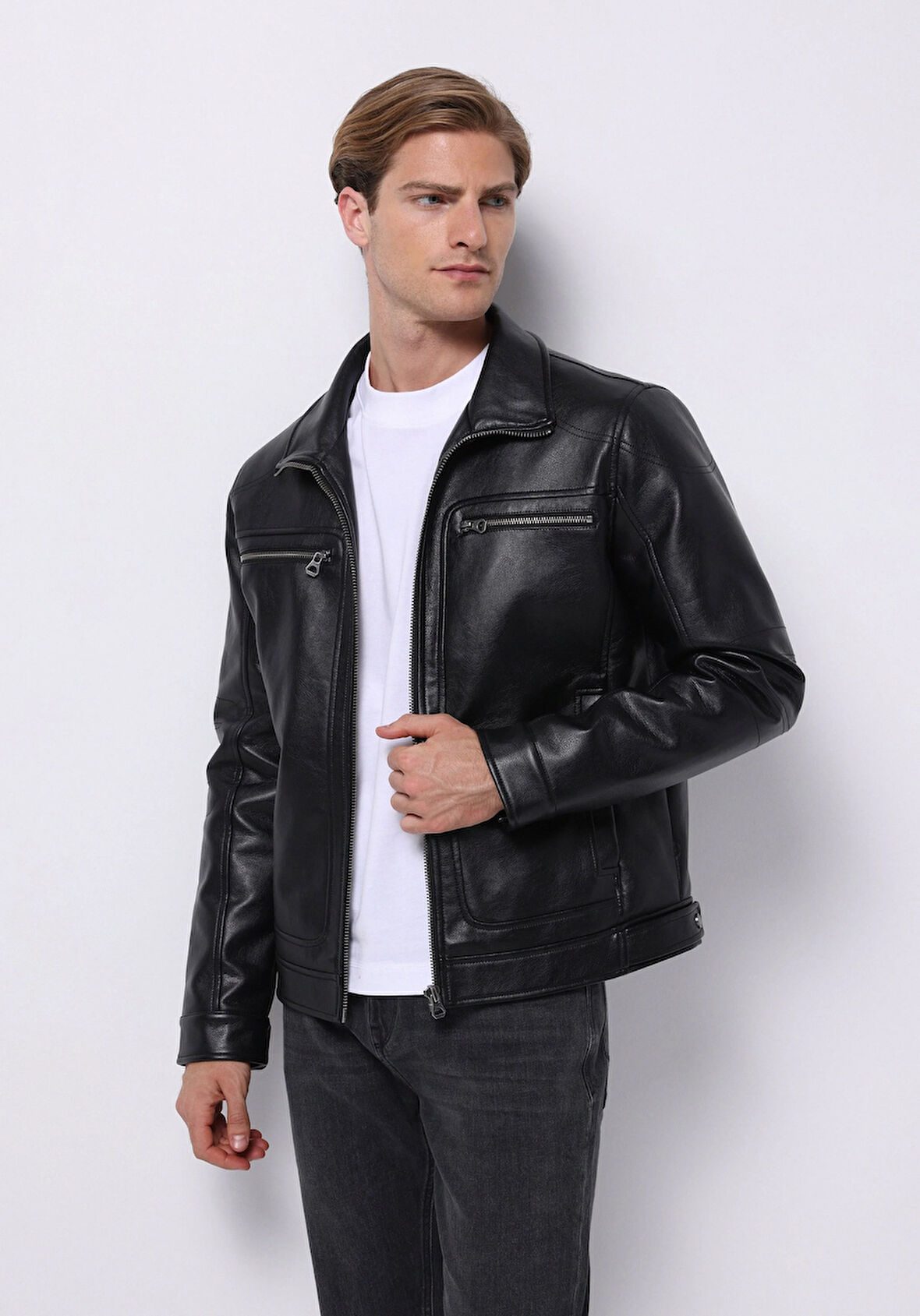 Slim Fit     Erkek Siyah Mont Pu