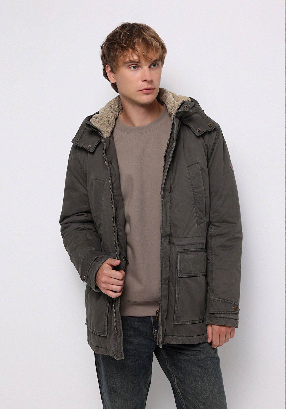 Regular Fit     Erkek Yeşil Kaban