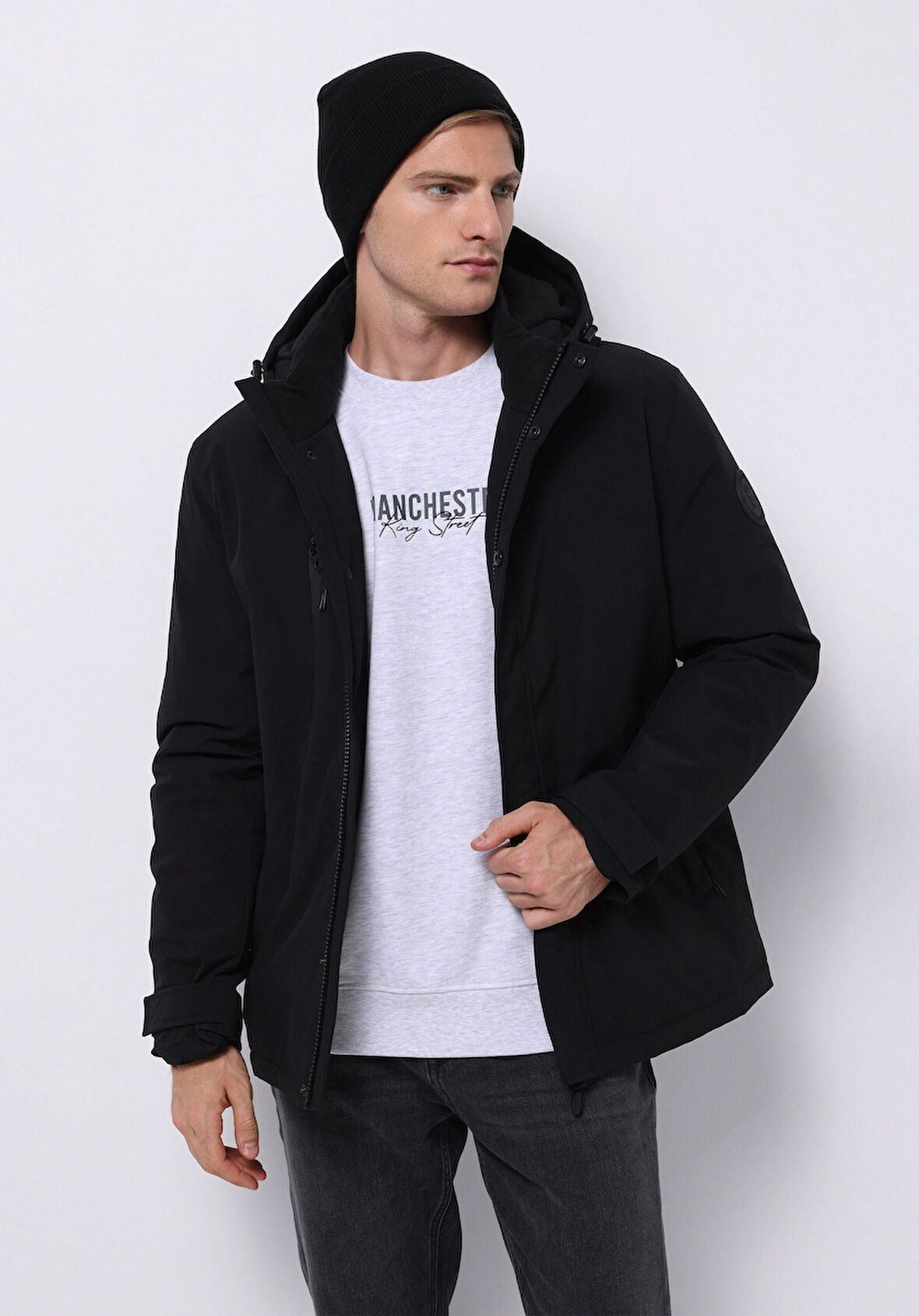 Regular Fit     Erkek Siyah Mont