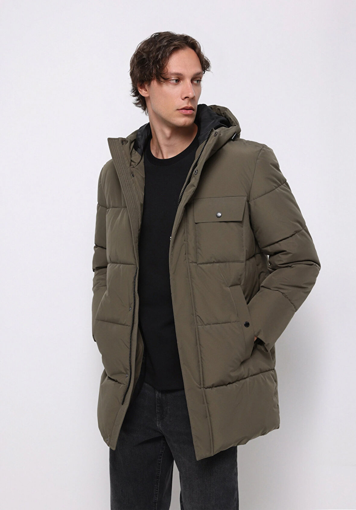 Regular Fit     Erkek Yeşil Kaban