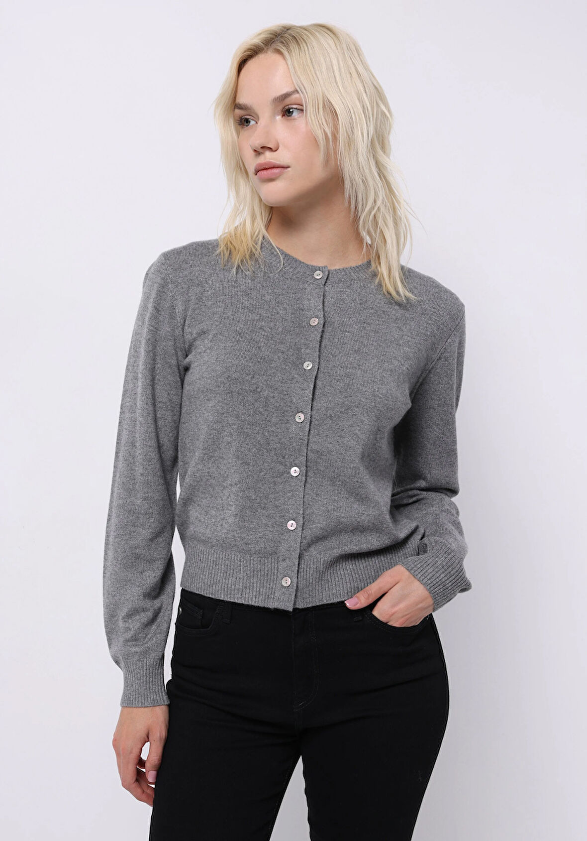 Slim Fit   Kadın Gri Hırka