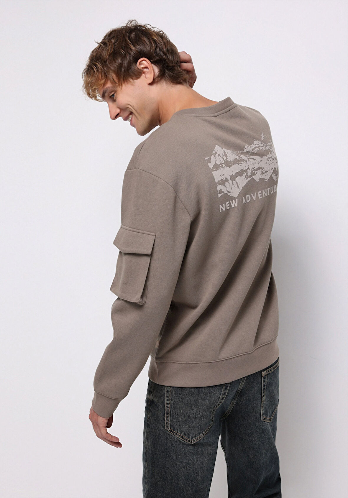 Comfort Fit   Erkek Bej Sweatshirt