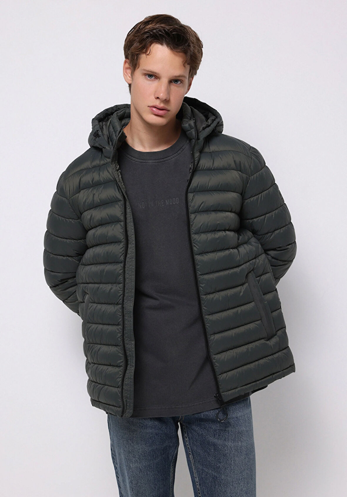 Slim Fit     Erkek Yeşil Mont