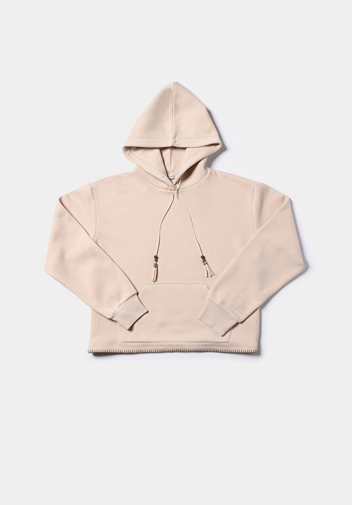 Regular Fit Kapüşonlu Düz Kadın Bej Sweatshirt