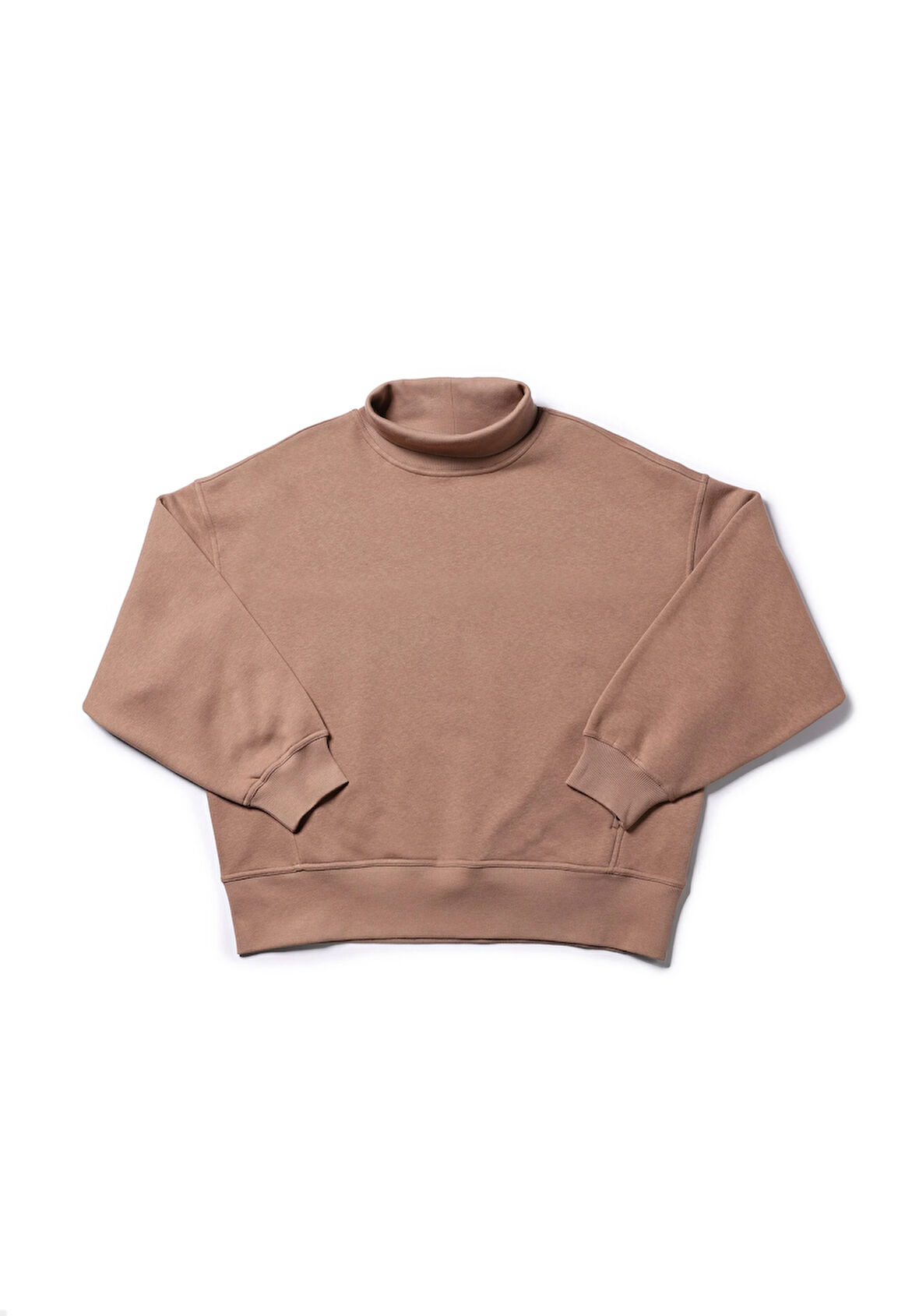 Relax Fit Dik Yaka Düz Kadın Bej Sweatshirt