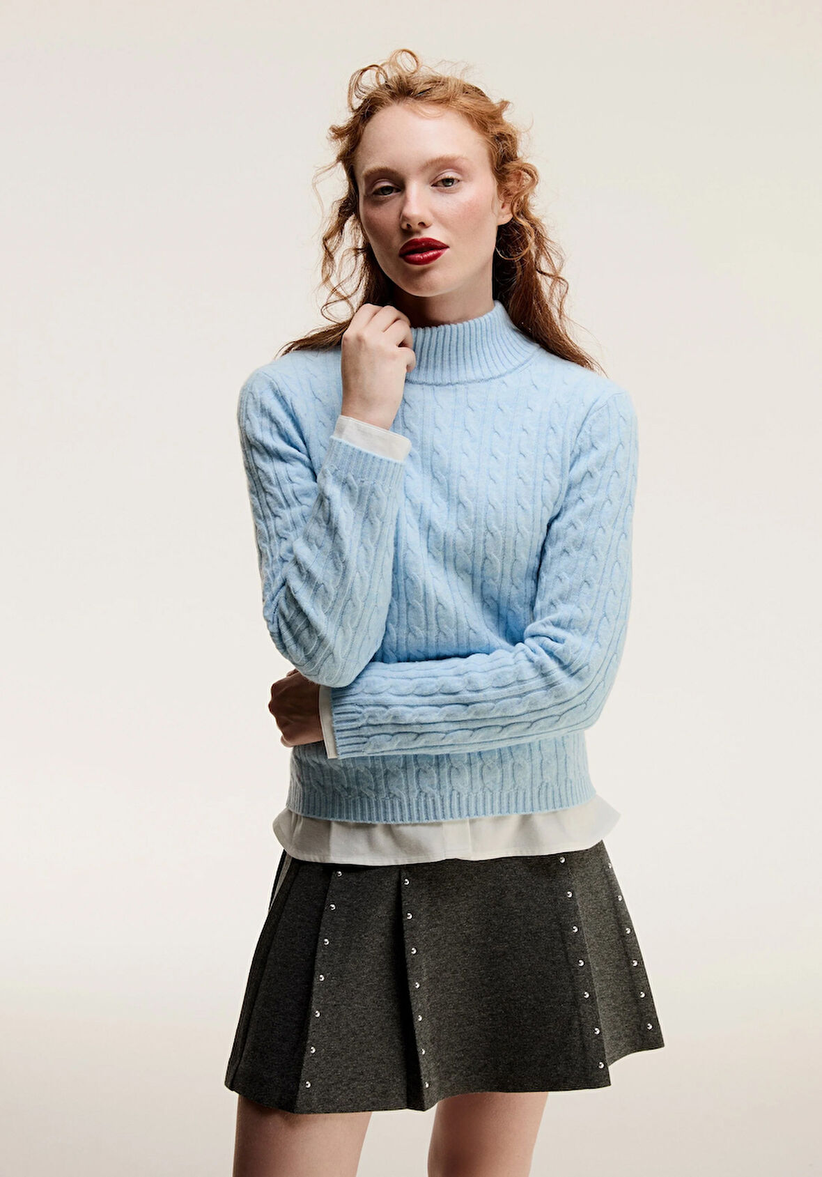 Regular Fit Yarım Balıkçı Yaka Düz Kadın Mavi Kazak