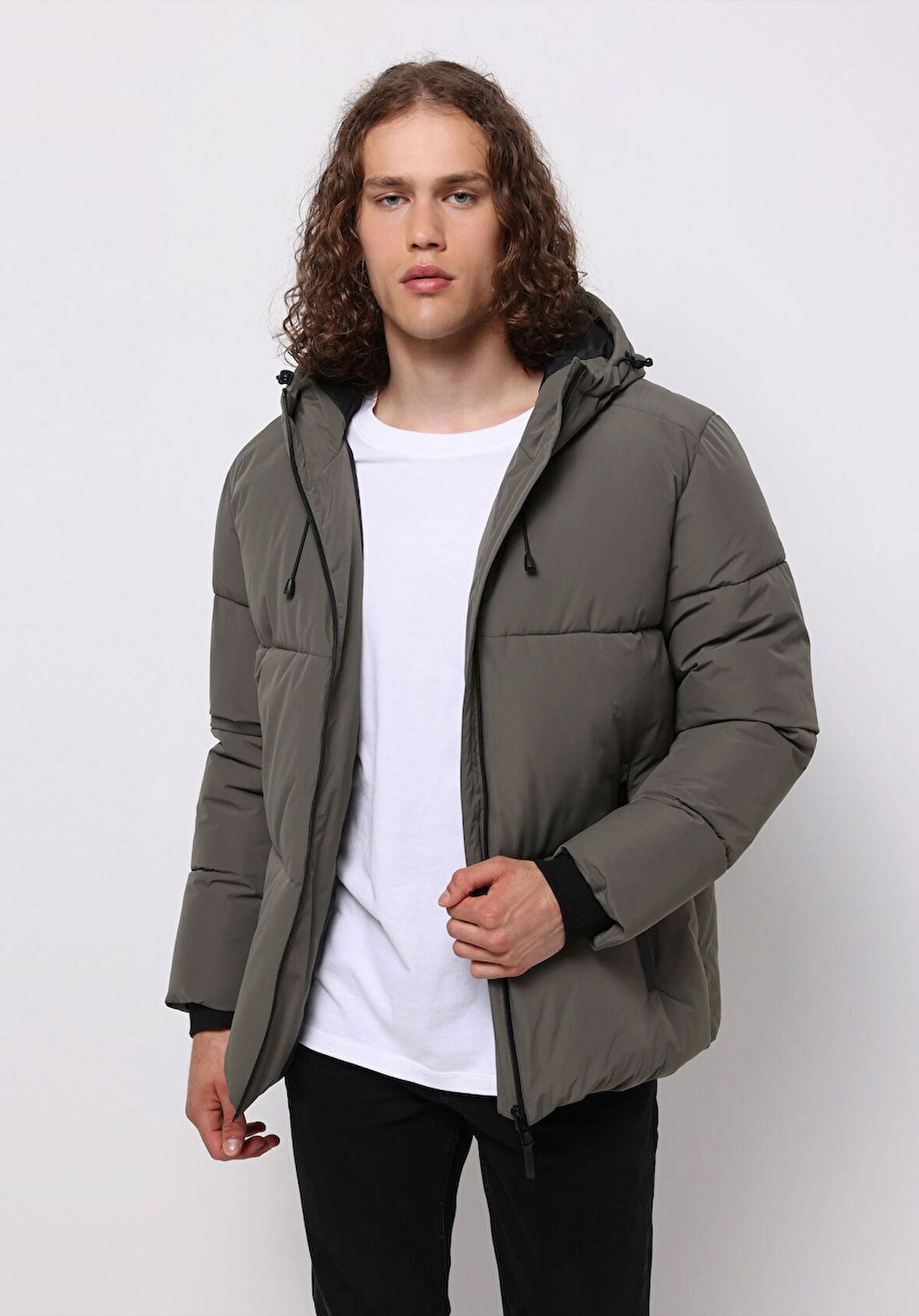 Slim Fit     Erkek Yeşil Mont