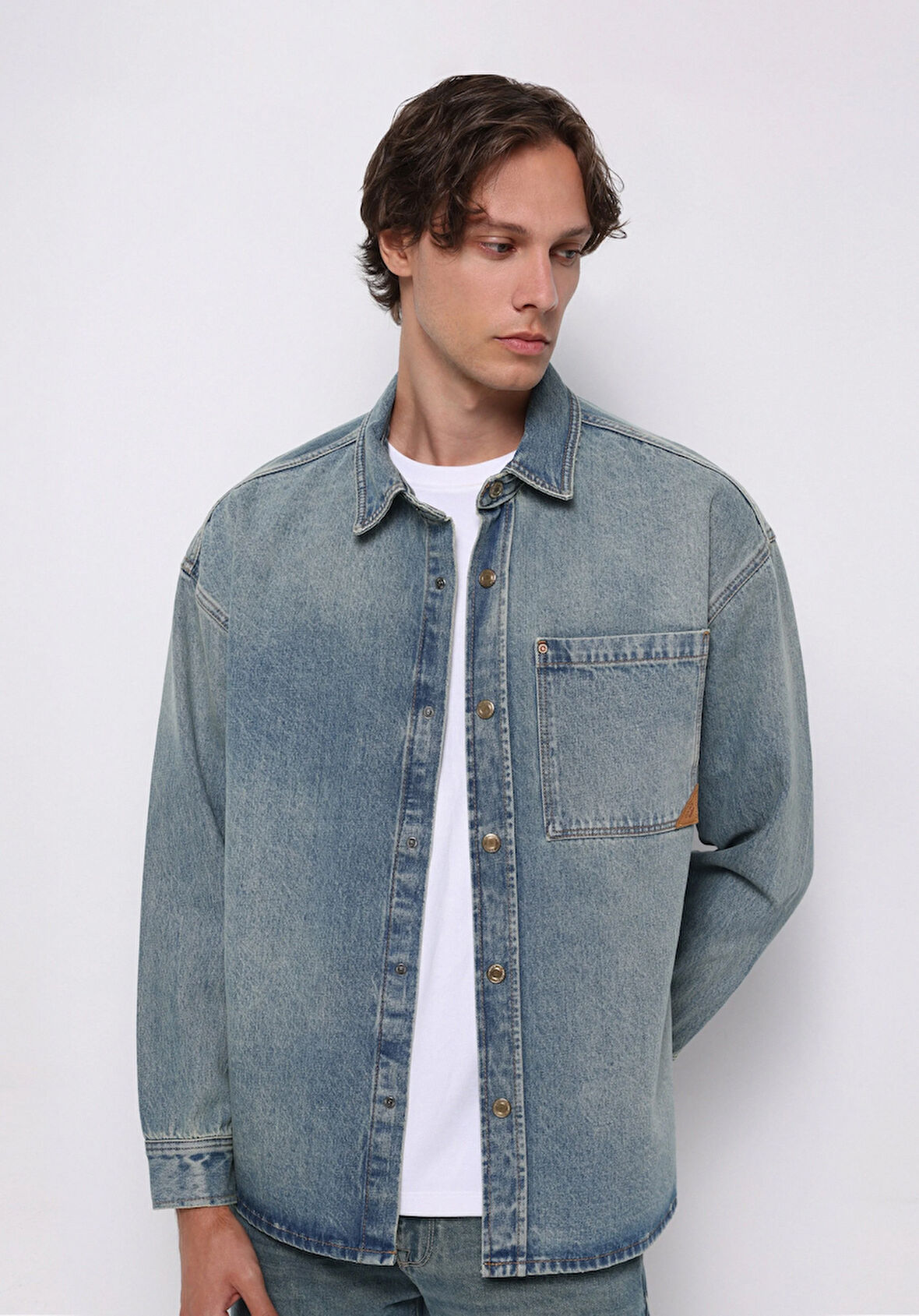 Oversize Fit   Erkek Mavi Shacket