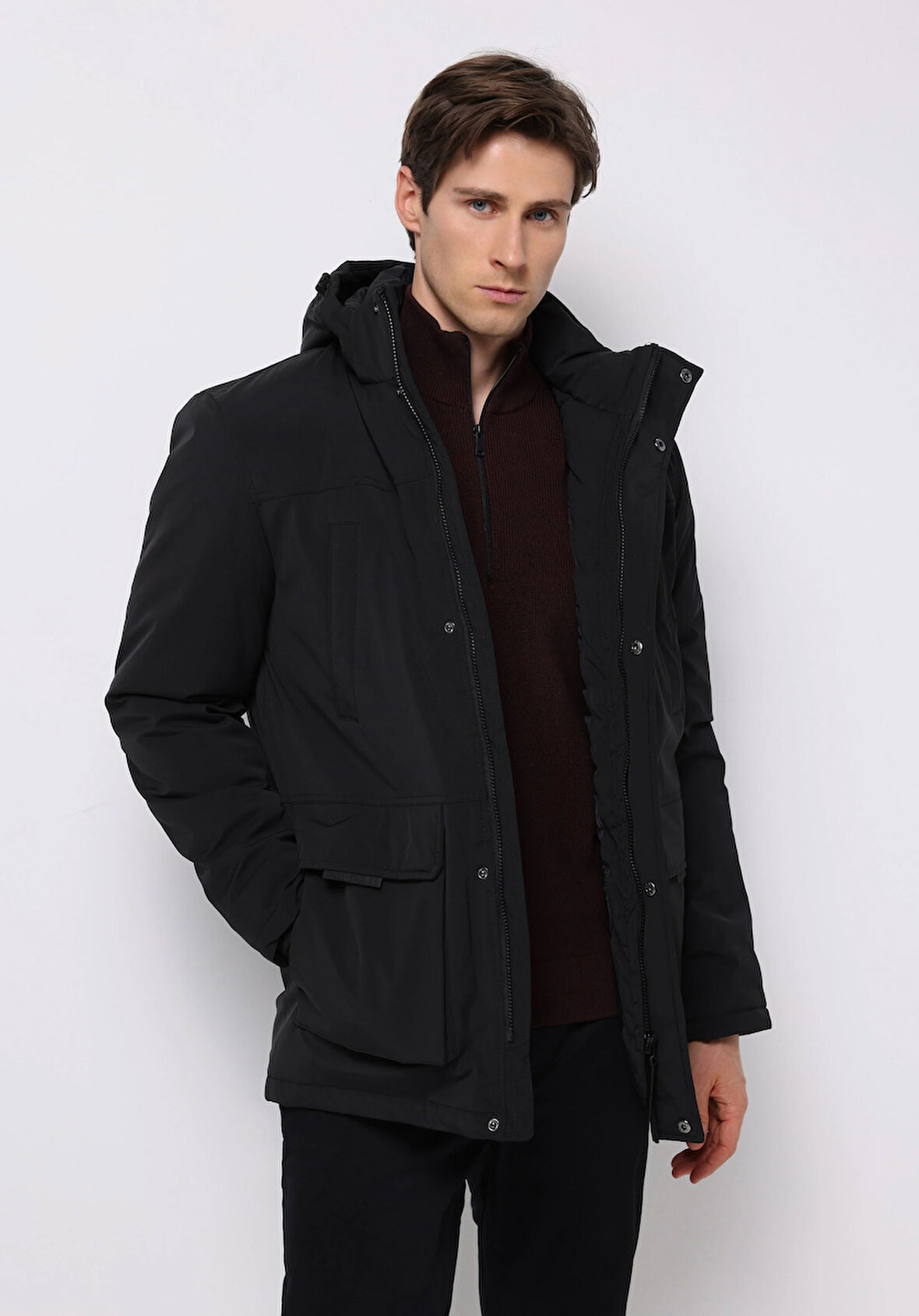 Regular Fit     Erkek Siyah Kaban