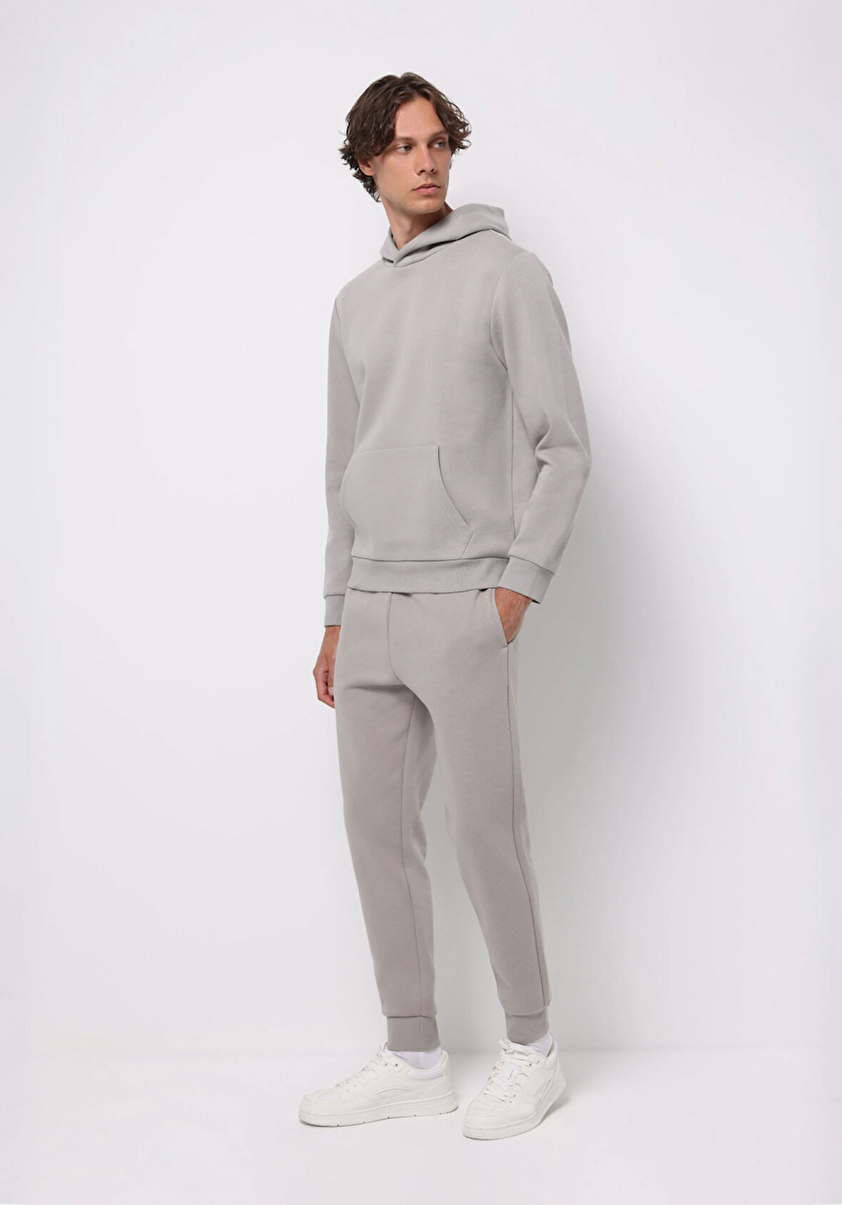 Slim Fit Orta Bel Düz Erkek Gri Eşofman Altı