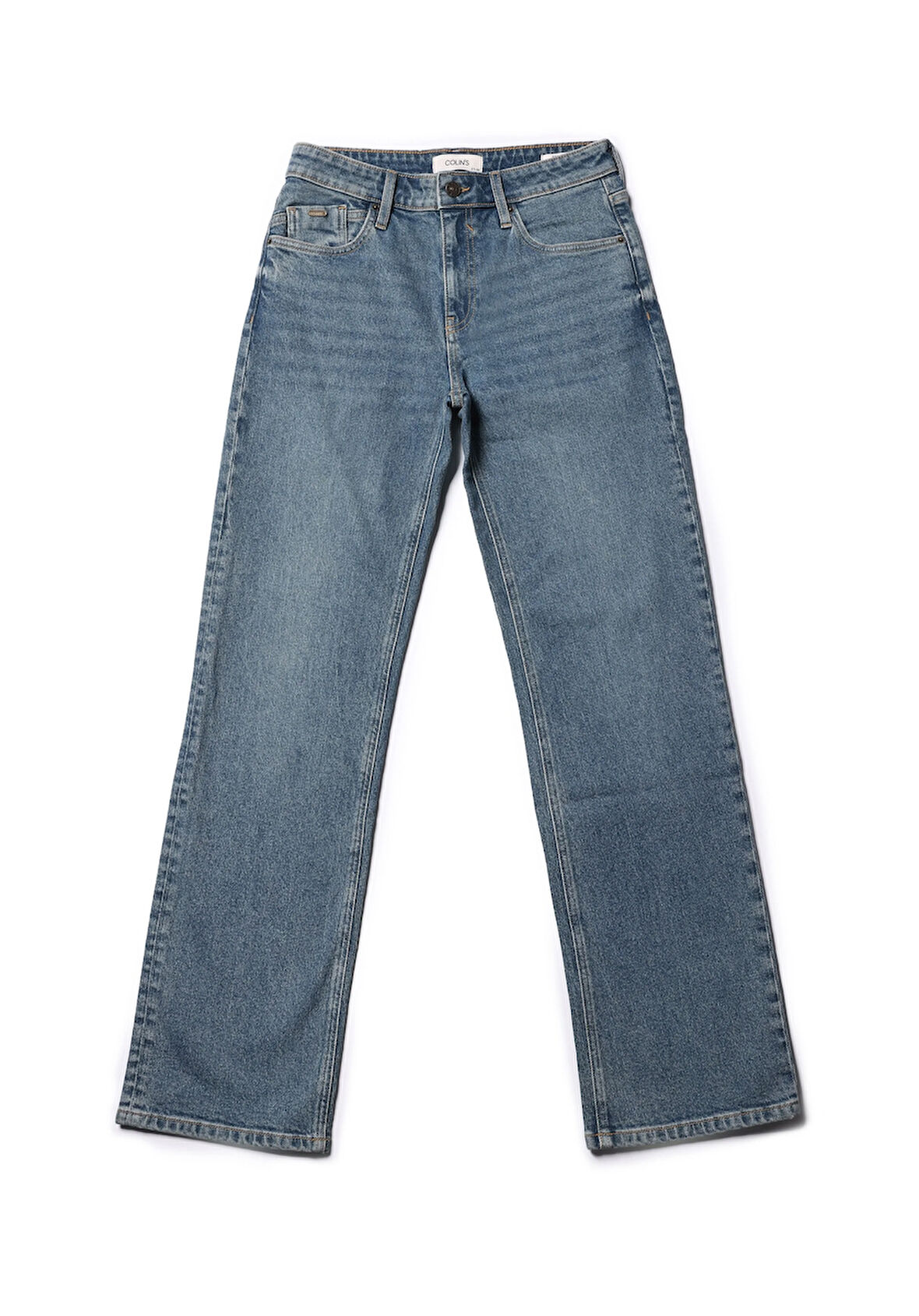 Straight Fit Orta Bel Tam Boy Paça Kadın İndigo Jean Pantolon