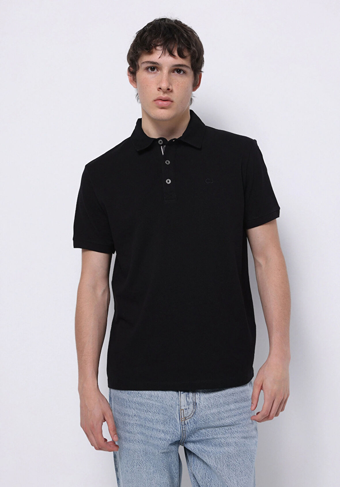 Regular Fit Polo Yaka Düz Erkek Siyah Kısa Kol Tişört