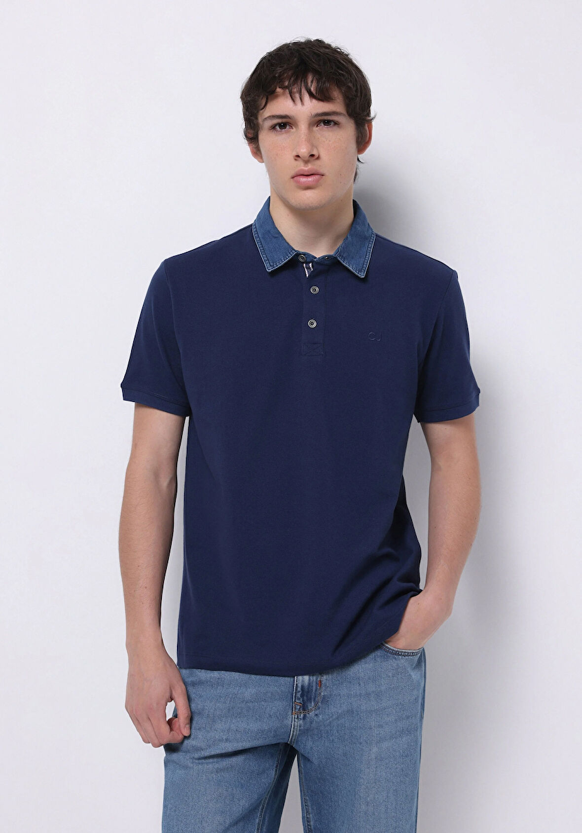 Regular Fit Polo Yaka Düz Erkek Mavi Kısa Kol Tişört