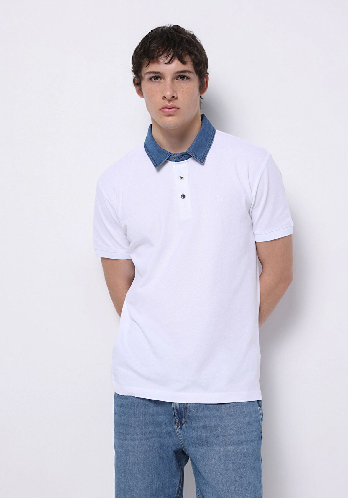 Regular Fit Polo Yaka Düz Erkek Beyaz Kısa Kol Tişört