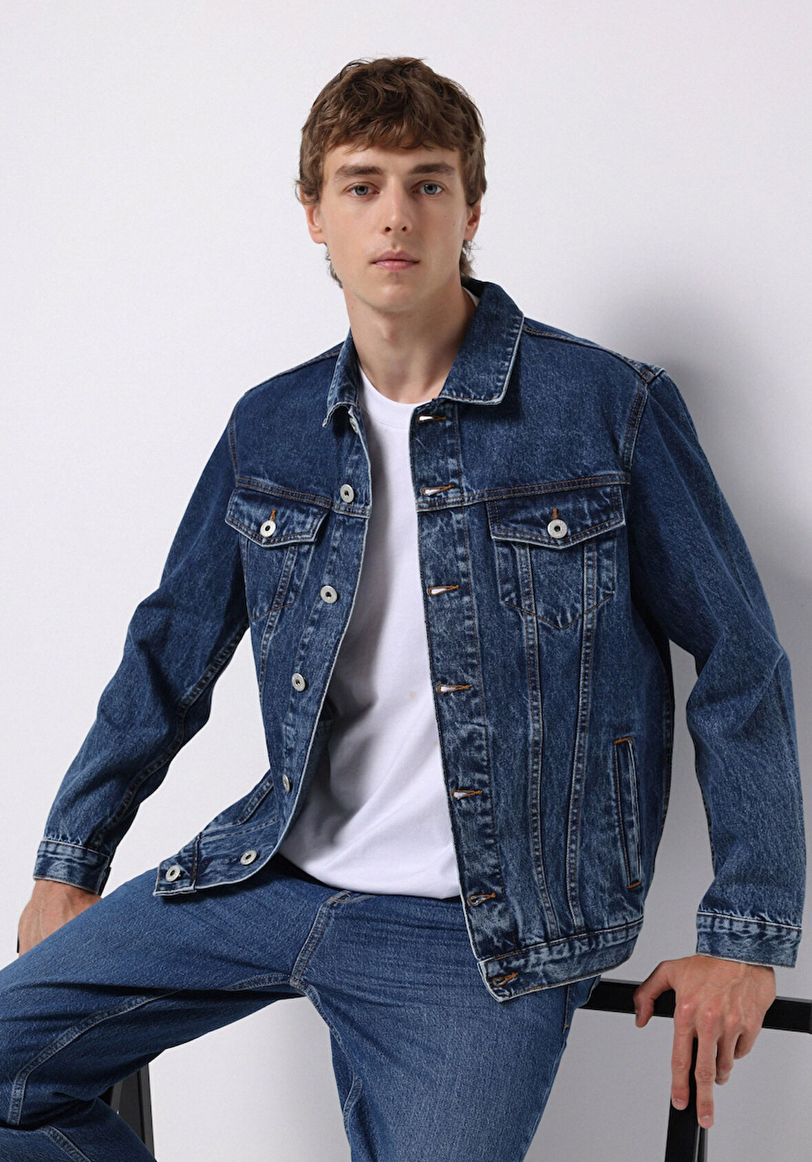 Regular Fit Düğmeli Astarsız  Erkek Mavi Ceket