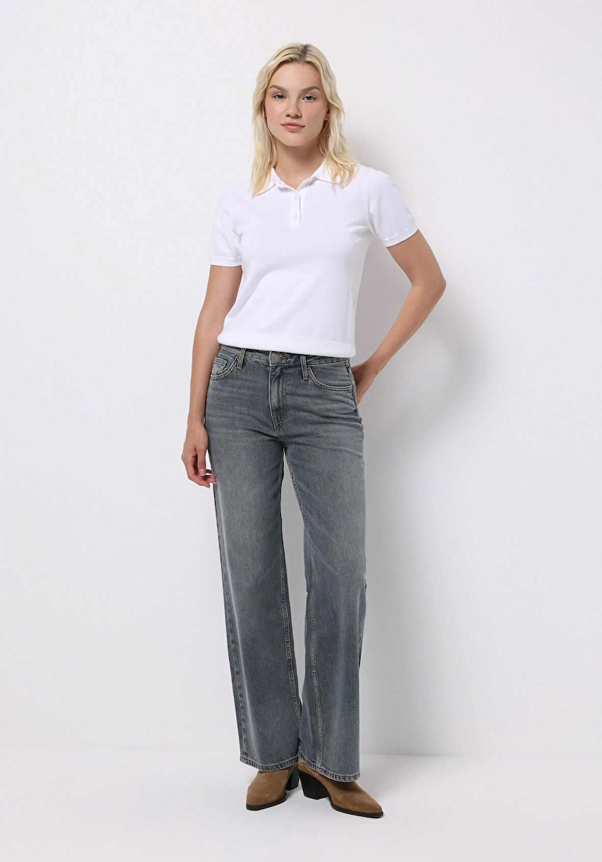Regular Fit   Kadın Gri Jean Pantolon