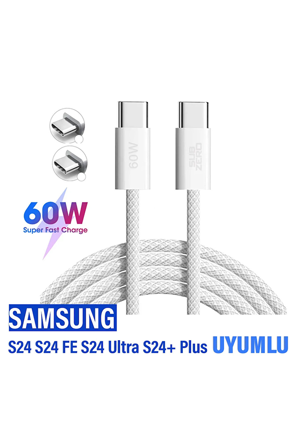 Samsung S24 FE S24 Ultra S24+ Plus S24 Hızlı Şarj Kablosu Type-C Şarj Kablosu 60W HIZLI