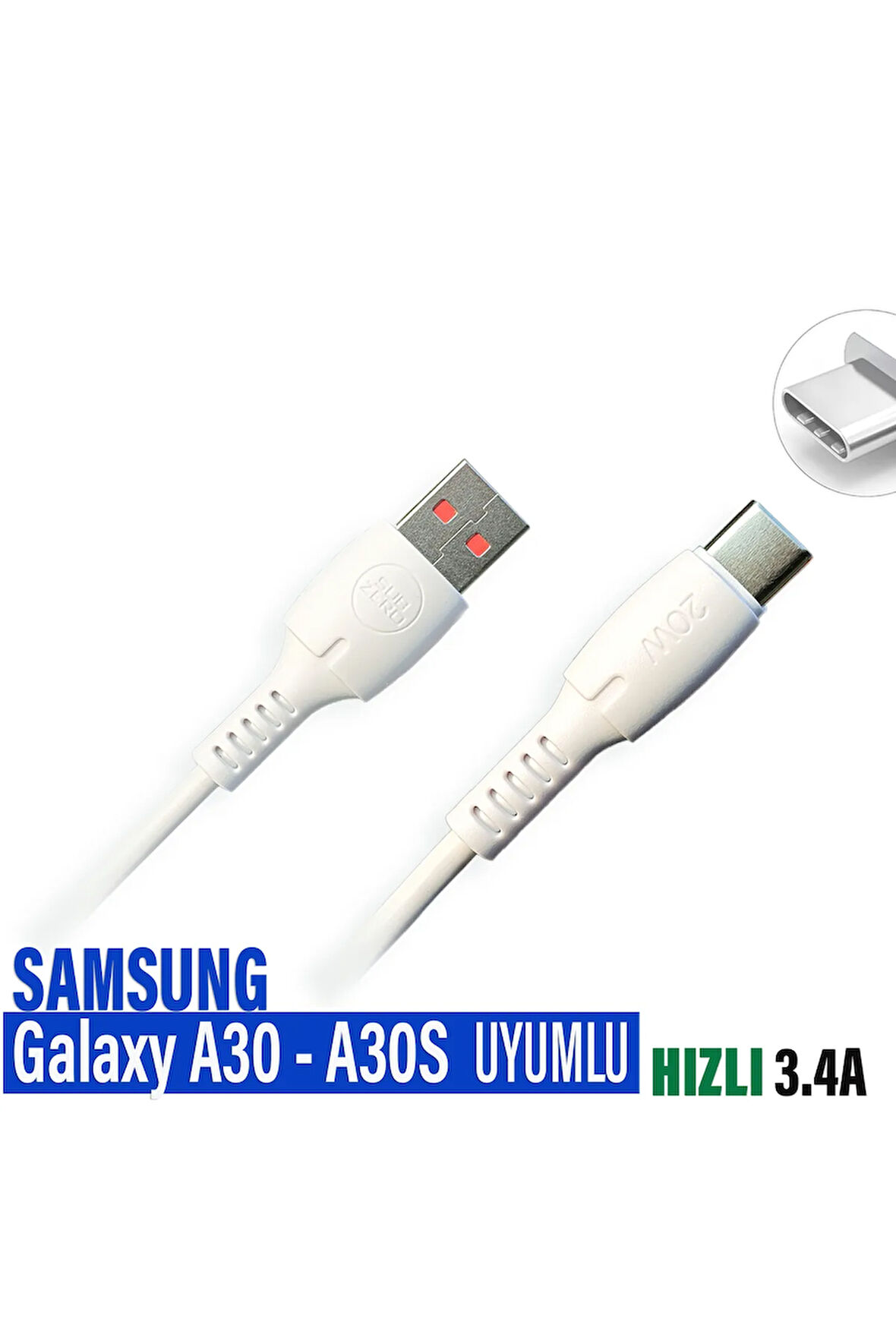 Samsung A30 Şarj Kablosu  A30S Şarj Cihazı Kablosu 20W HIZLI Şarj