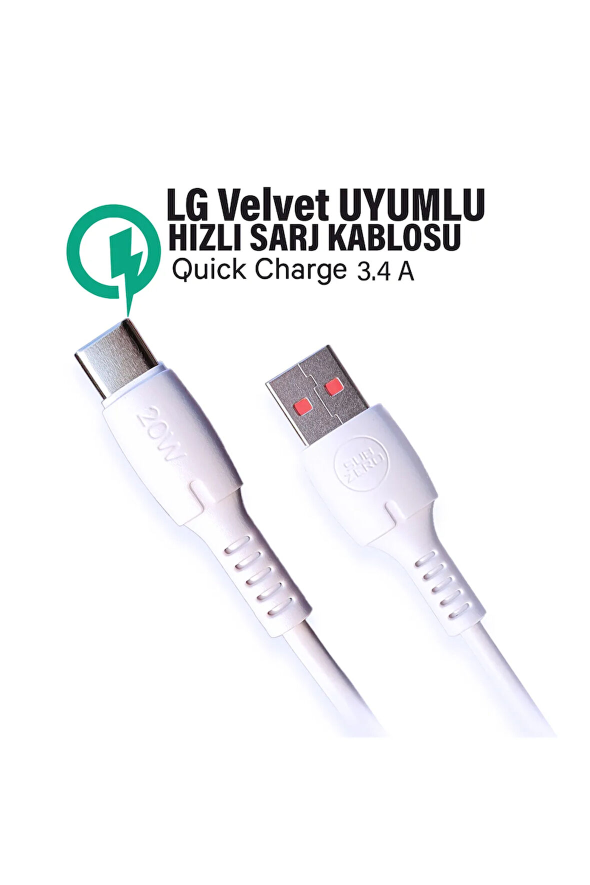 LG Velvet Uyumlu Şarj Kablosu Hızlı Şarj 3.4A LG Velvet LM G910 Kablosu