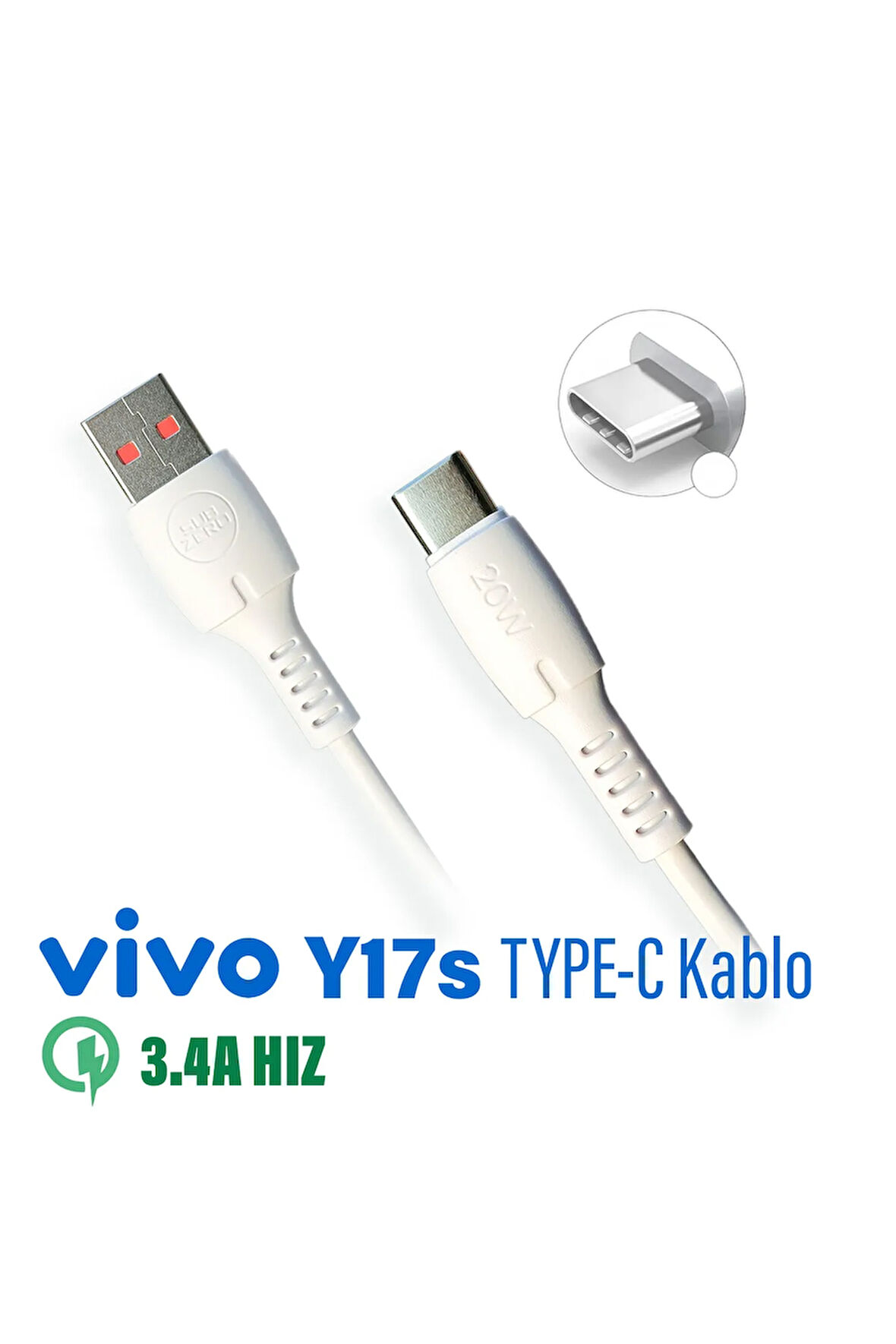 Vivo Y17s Şarj Kablosu 3.4A Hızlı TYPE-C Kablo