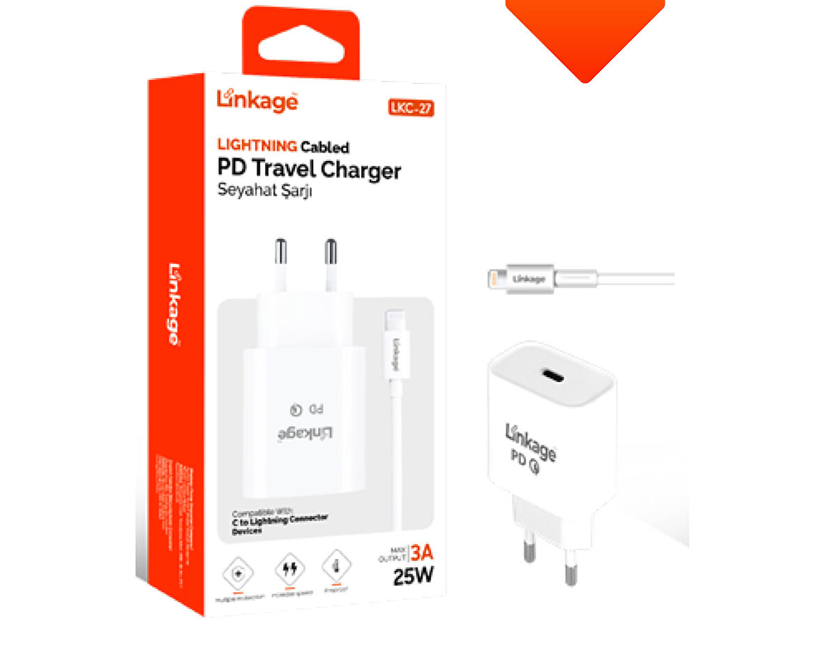 PD Quick Charge 3A, 25W 1XUSB-C Lightning Kablo Şarj Başlık LKC-27