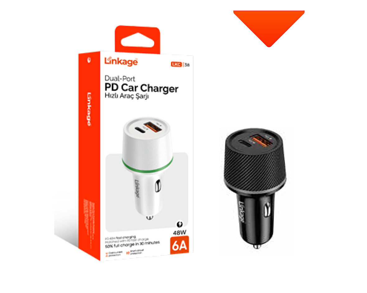 PD Quick Charge 6A/48W 1XUSB-A+USB-C Araç İçi Şarj Aleti LKC-38