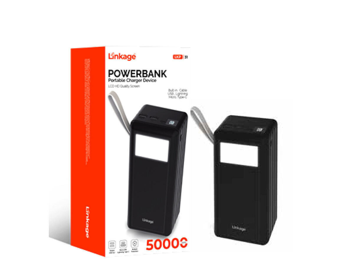 50.000mAh Dahili Mikro Type-C Lightning Kablolu LCD Ekranlı 2x USB’li Powerbank LKP-31