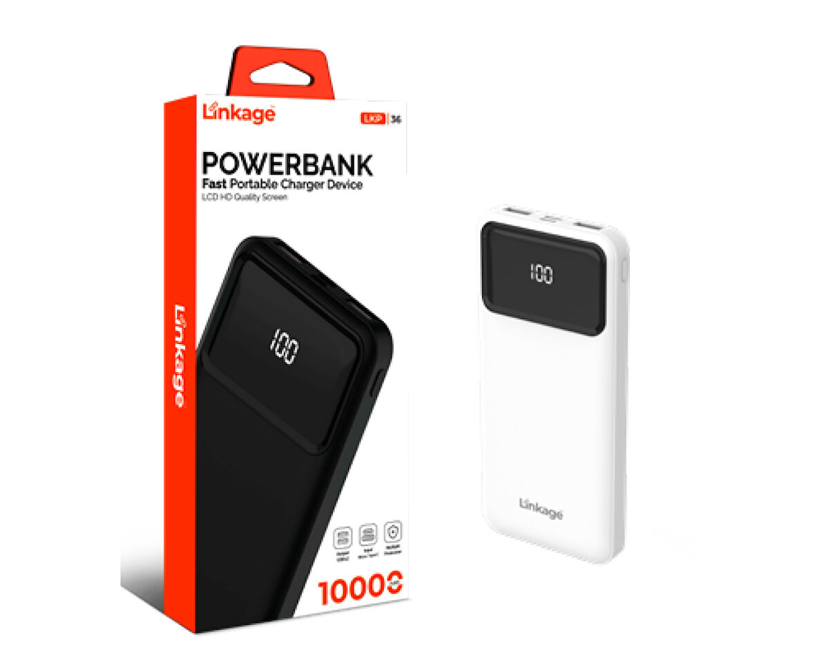 10000 mAh 2X USB Dahili Type-C Kablo LCD Güç Göstergeli Powerbank LKP-36