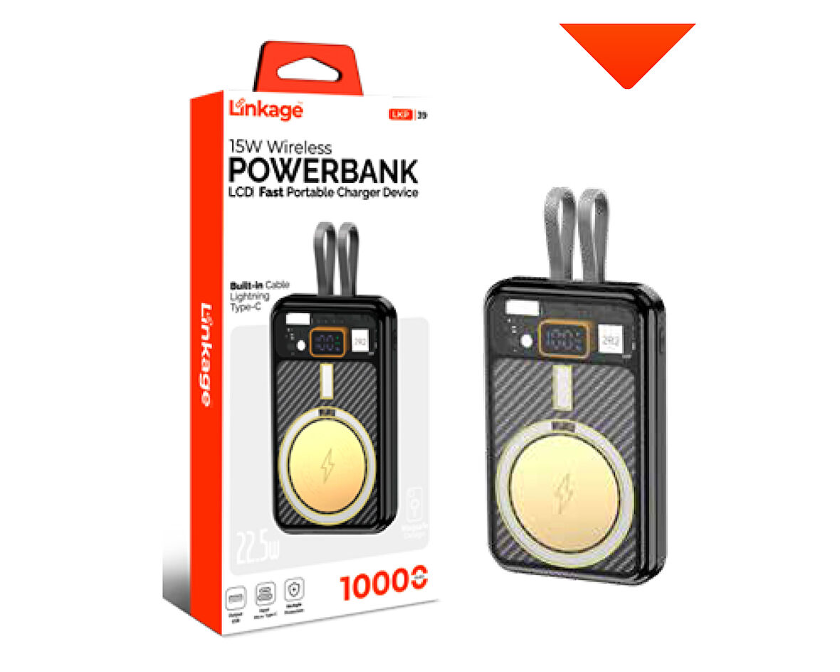 10000 mAh PD 22.5W LCD Ekran Dahili Type-C, Lightning Kablosuz Şarjlı Powerbank LKP-39