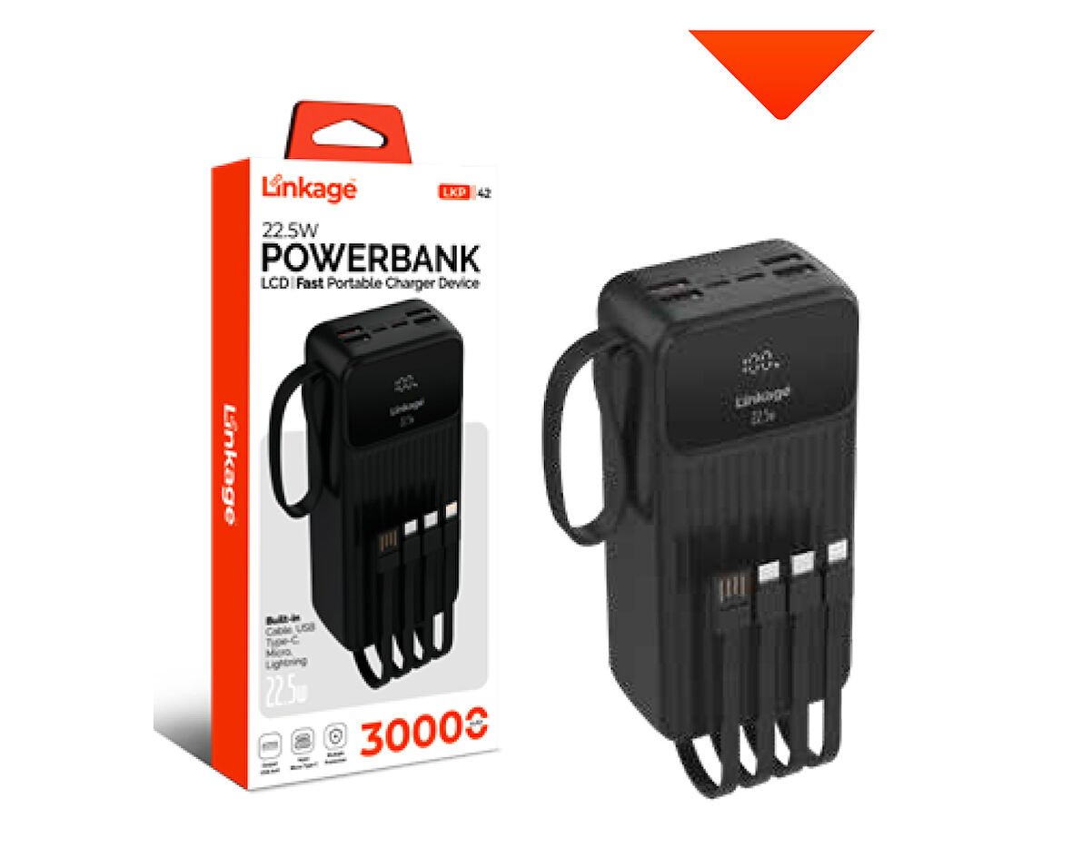 30.000 mAh 4xUSB LCD Ekranlı 22.5W Dahili USB, Mikro, Type-C Lightning Powerbank LKP-42
