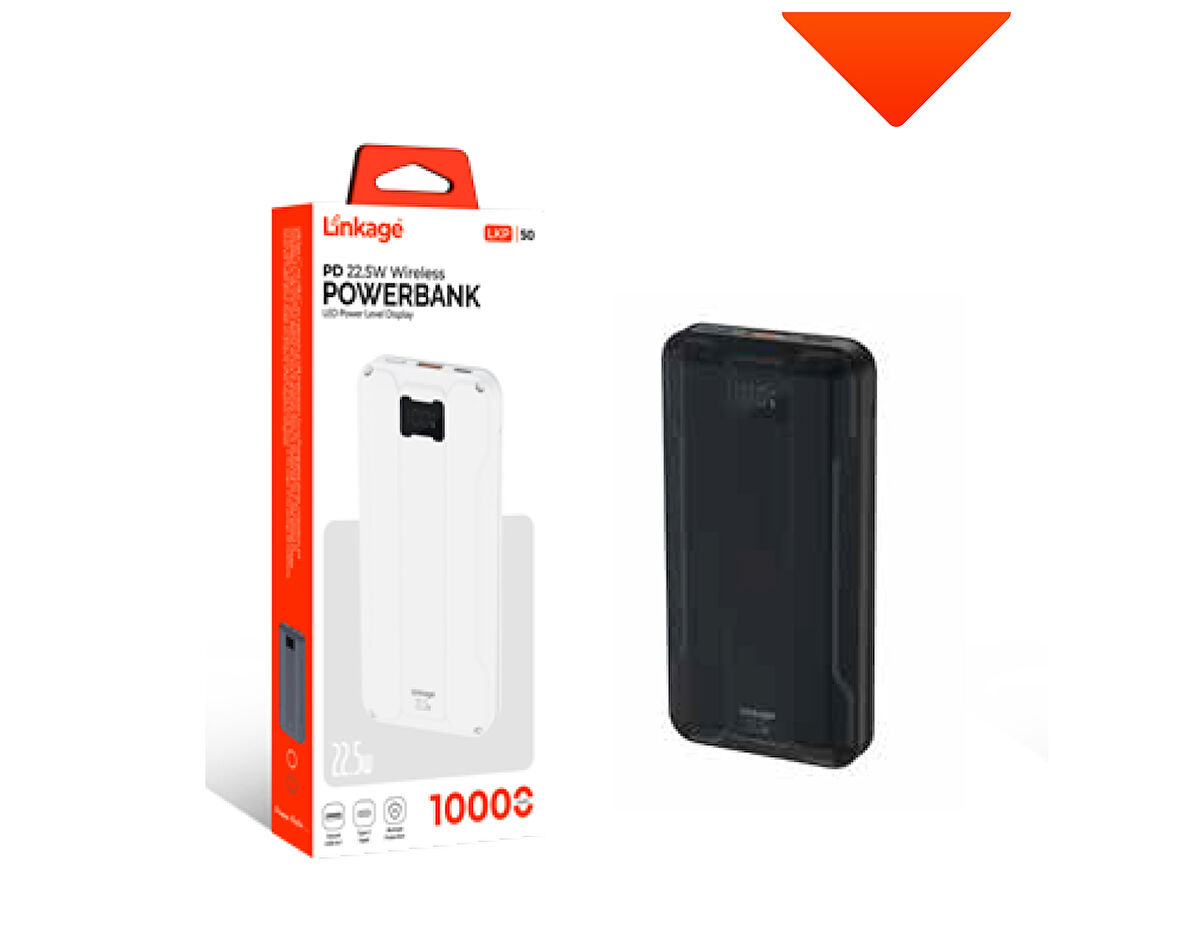 10.000 mAh, 22.5W USB-A, Dahili Type-C Kablolu, LCD Göstergeli Wireless Powerbank LKP-50