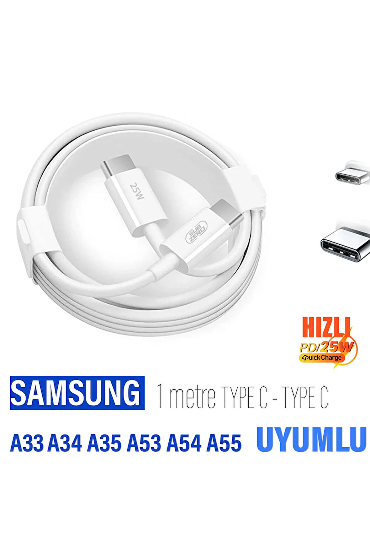 Type-C Hızlı Şarj Kablosu Samsung A33 A34 A35 A53 A54 A55 Şarj Kablosu 60W