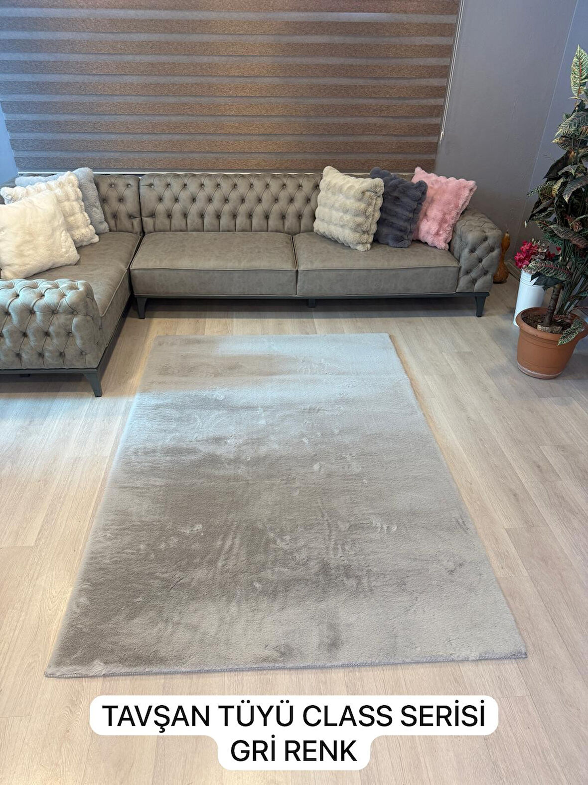 Aries Home Tavşan Tüyü Gri Yumuşak Makinada Yıkanabilir Kaymaz Kalın Dekoratif Post Halı
