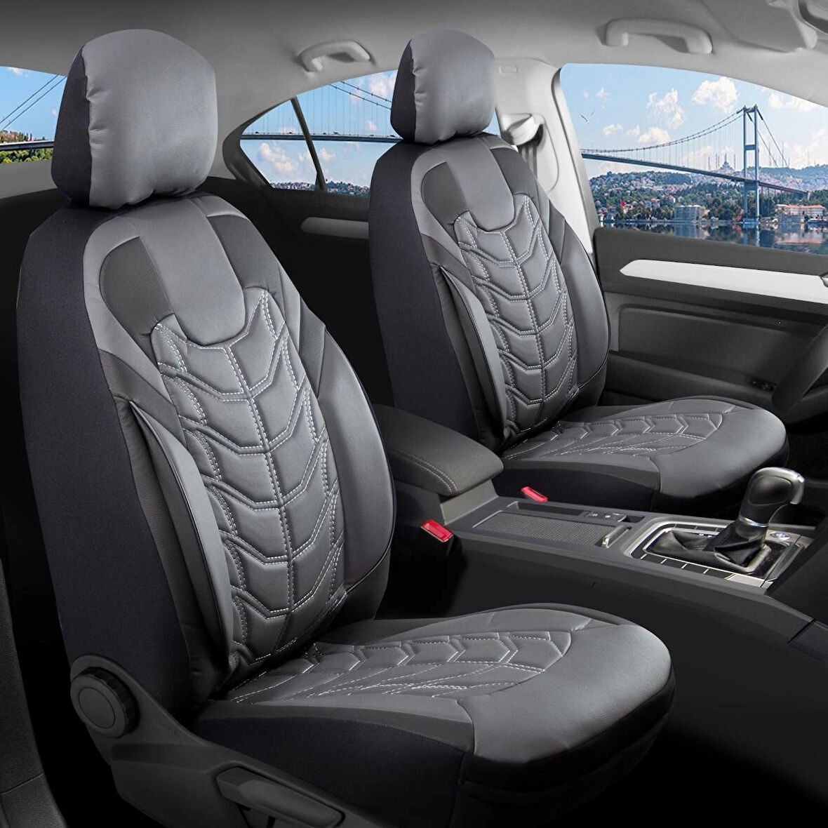 
Citroen C4 Uyumlu Full Deri Oto Koltuk Kılıfı Ön Arka Set Classy Model Gri Siyah SC
