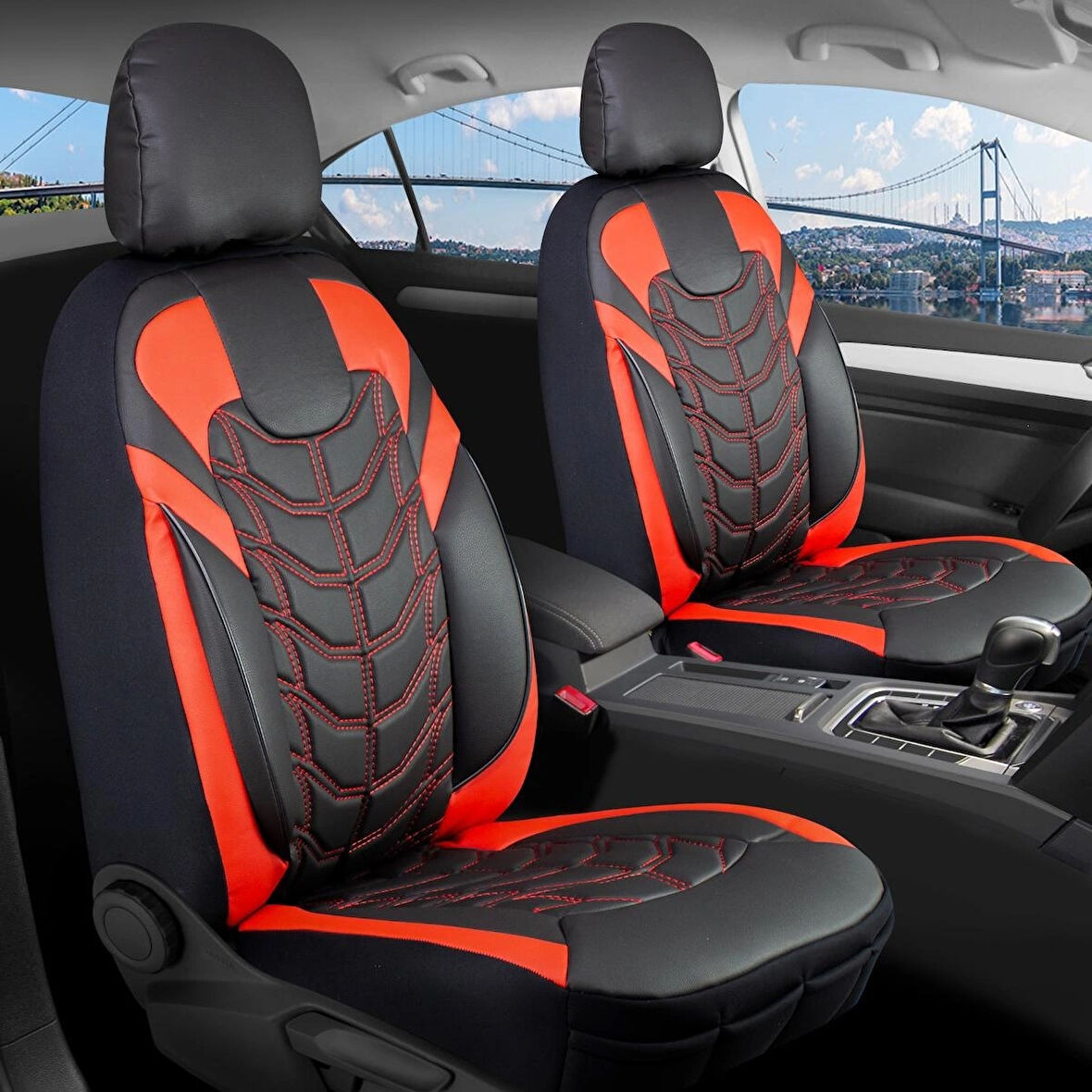 
Renault Megane 4 SEDAN Uyumlu Full Deri Oto Koltuk Kılıfı Ön Arka Set Classy Model Kırmızı Siyah SC