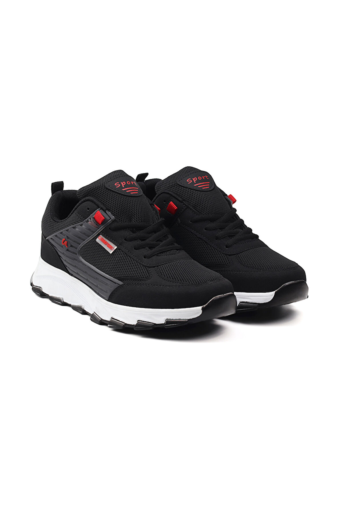 Erkek Siyah Kırmızı Spor Ayakkabı Rahat Yürüyüş Koşu Günlük Sneaker Bağcıklı Hafif Taban